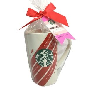 STARBUCKS Mug Valentines Heart Arrows Tall 16oz Coffee Cocoa Stripe NWT